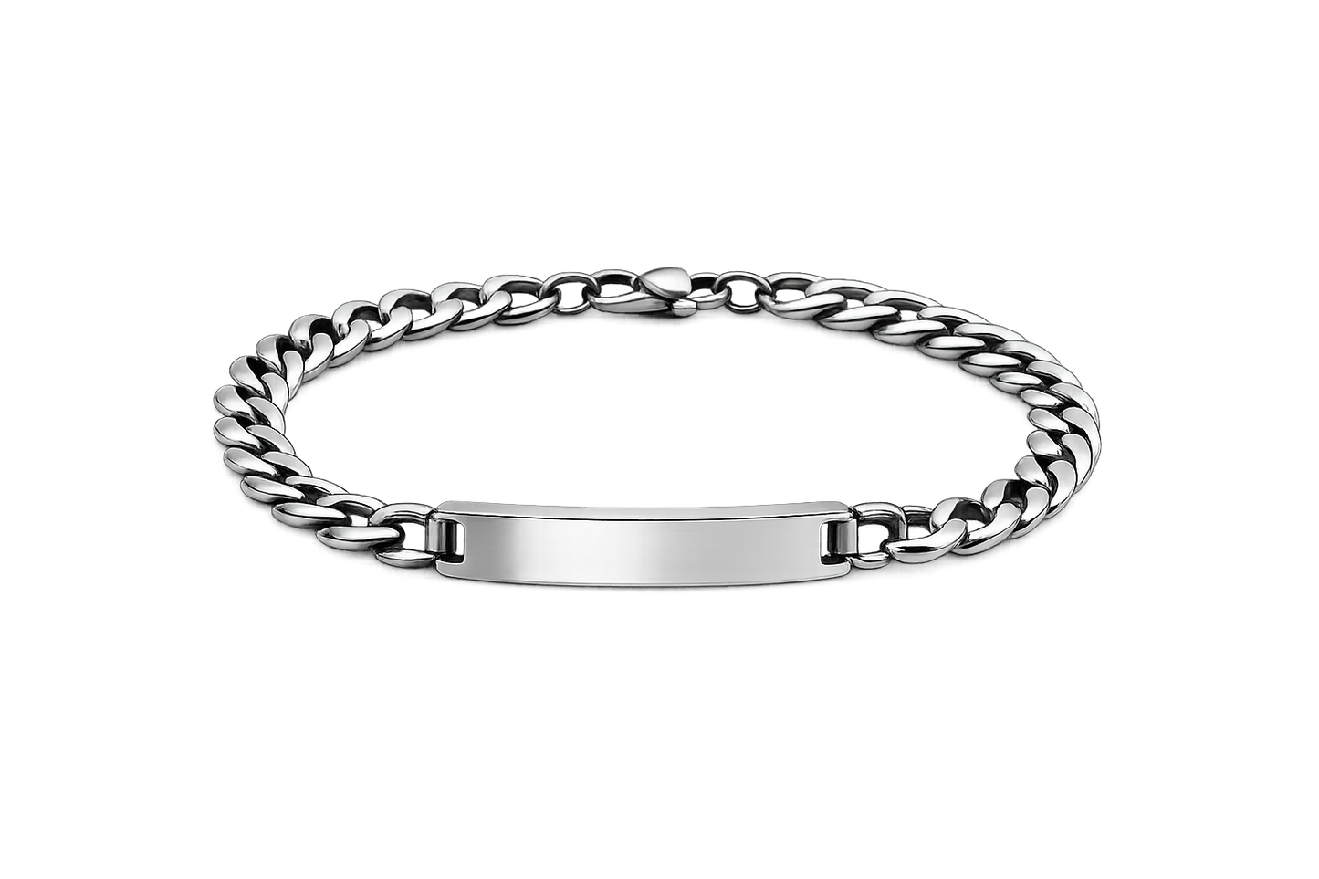 Silbernes Herrenarmband mit rechteckigem Edelstahl-Element freigestellt