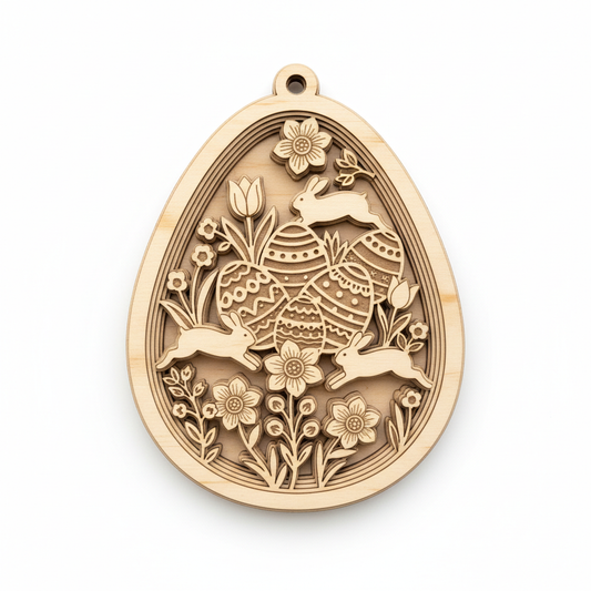 Oster-Ei Ornament 2-teilig Holz - Hasenmotiv Lasergravur Detail