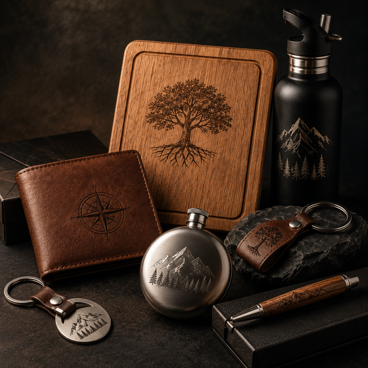 Personalisierte Geschenke mit Lasergravur auf Holz, Edelstahl und Leder