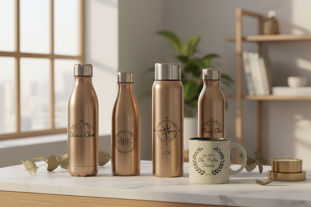Personalisierte Trinkflaschen, Thermoskannen & Tassen – langlebig graviert