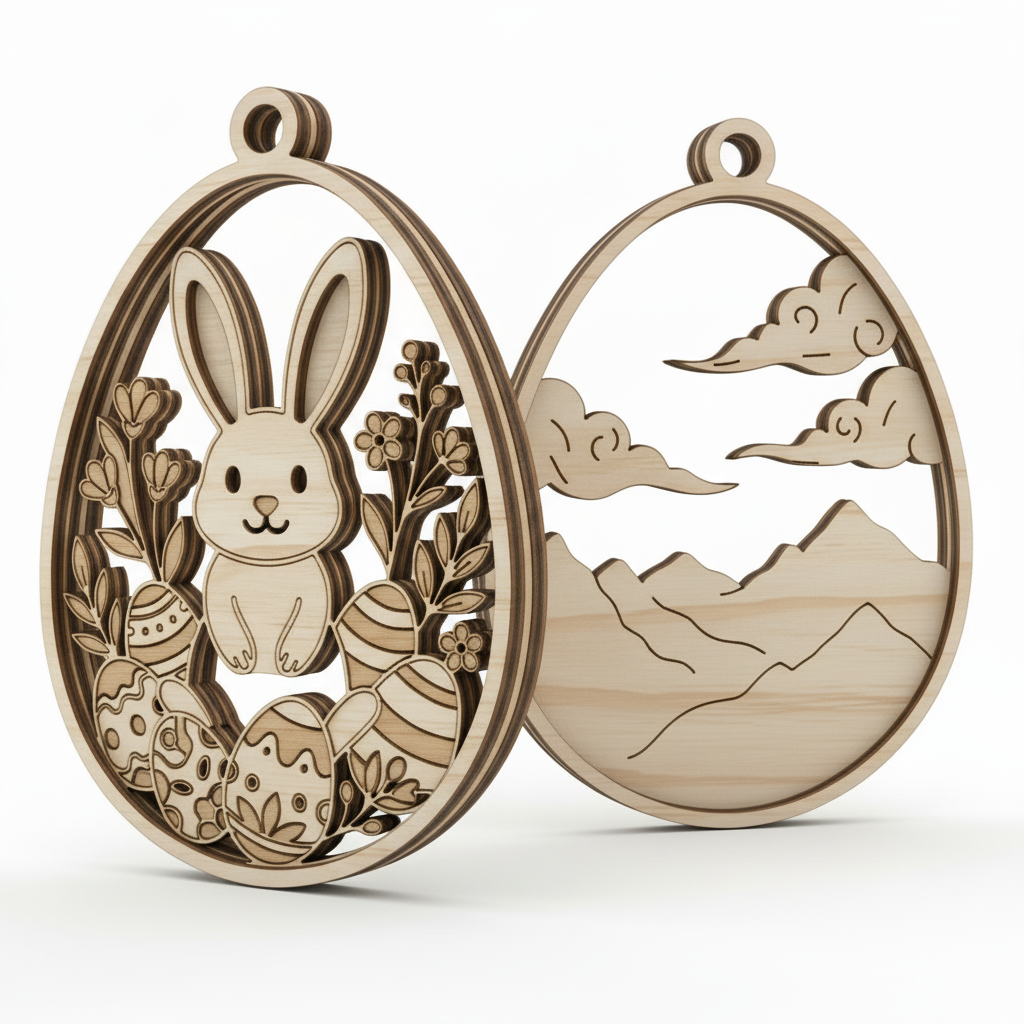 Osterornament Hase aus Holz 2-lagig - Sperrholz mit Lasergravur
