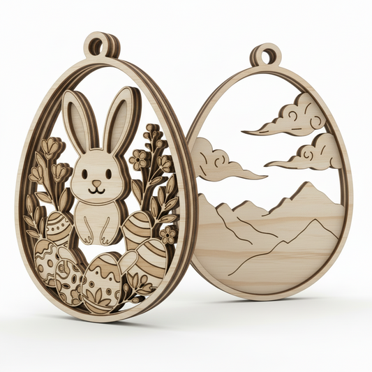 Osterornament Hase aus Holz 2-lagig - Sperrholz mit Lasergravur
