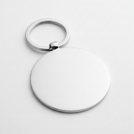 Edelstahl-Schlüsselanhänger rund mit polierter Oberfläche, personalisierbar durch Lasergravur