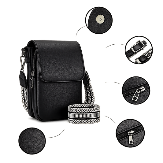 Komfortable schwarze Crossbody-Tasche mit Details