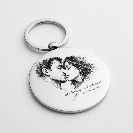 Schlüsselanhänger personalisiert Edelstahl - Gravur "Liebe Verlangen Leidenschaft"
