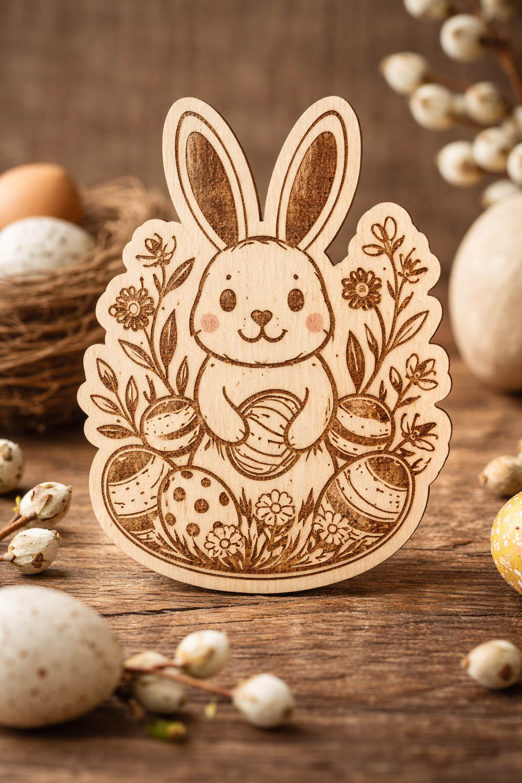 Osterornament Ei 2-lagig aus Sperrholz - Hasenmotiv graviert
