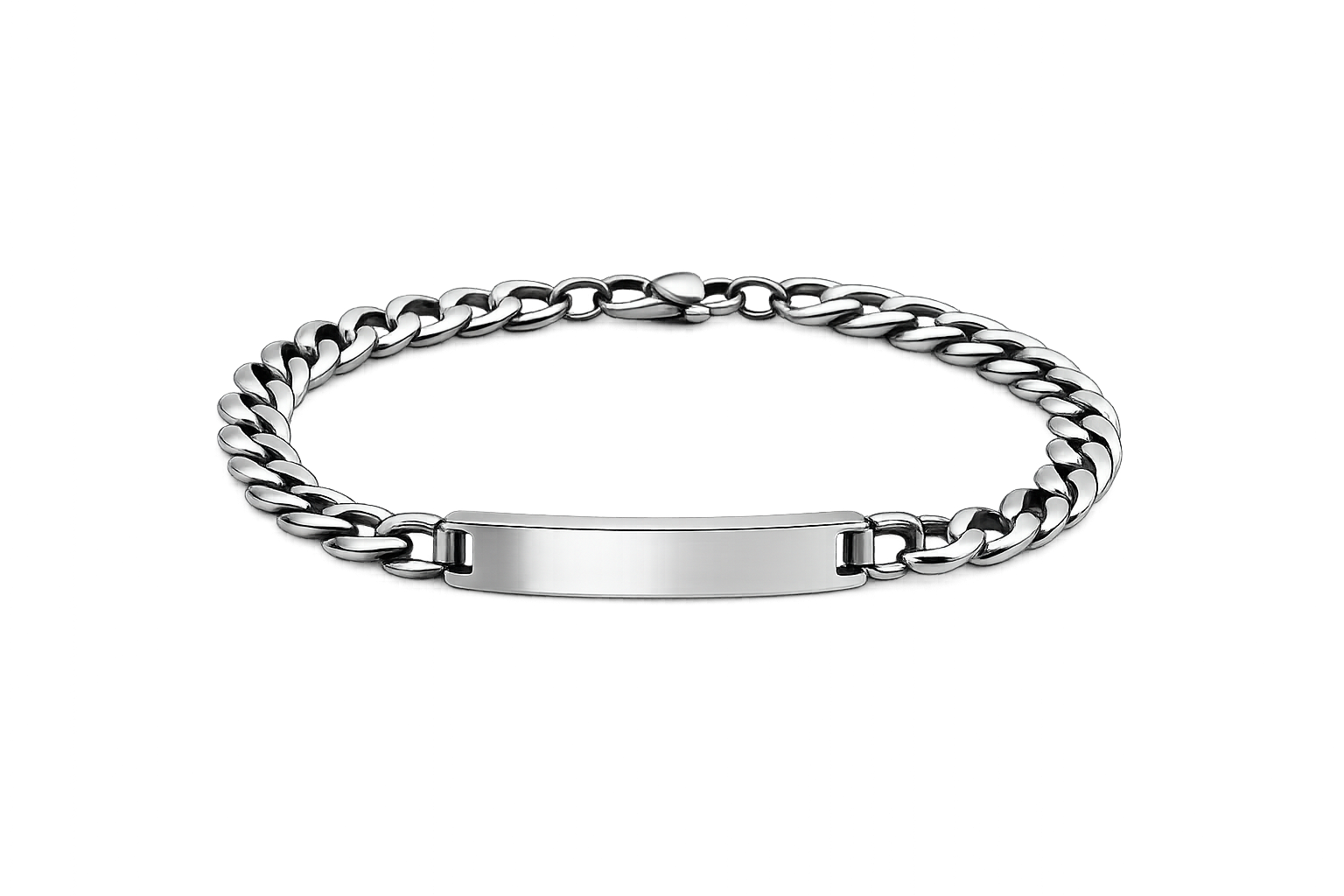 Silbernes Herrenarmband mit rechteckigem Edelstahl-Element freigestellt