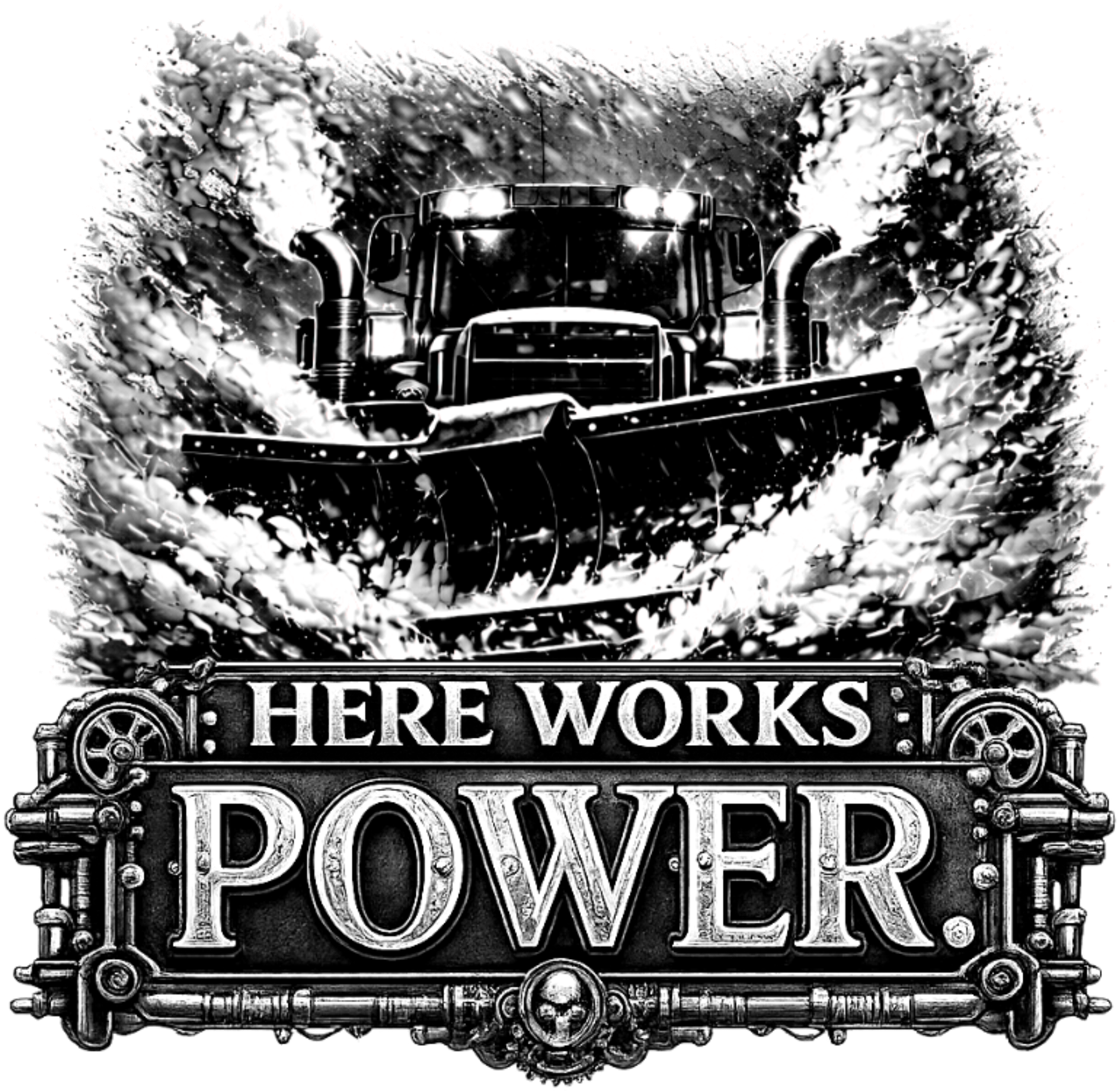 Gravur „HERE WORKS POWER“ – Starkes Design mit klarer Aussage