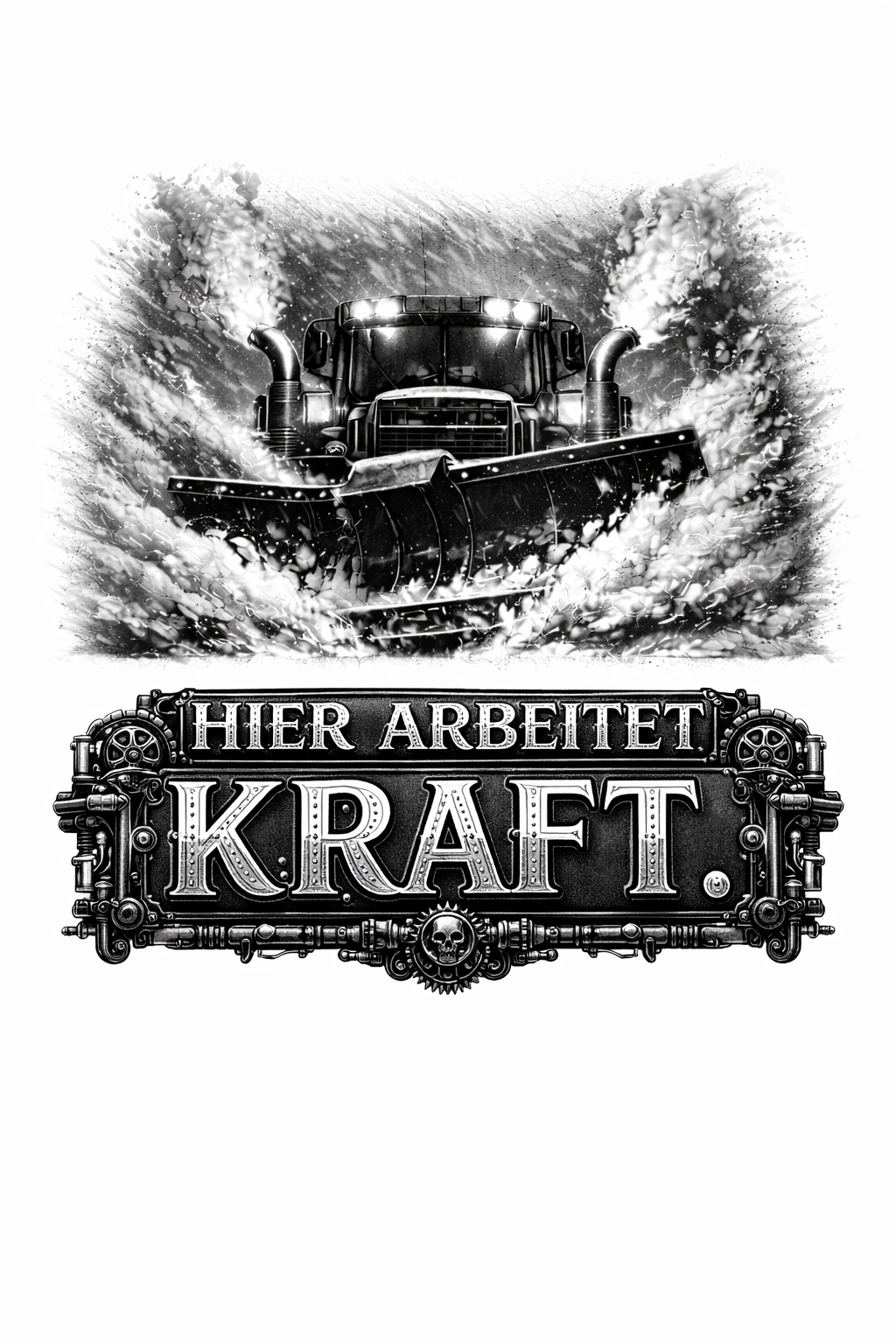 Gravur „HERE WORKS POWER“ – Starkes Design mit klarer Aussage