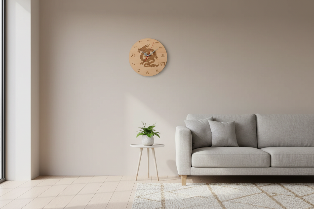 Drachen-Wanduhr an der Wand - Lifestyle ohne Holzbrett