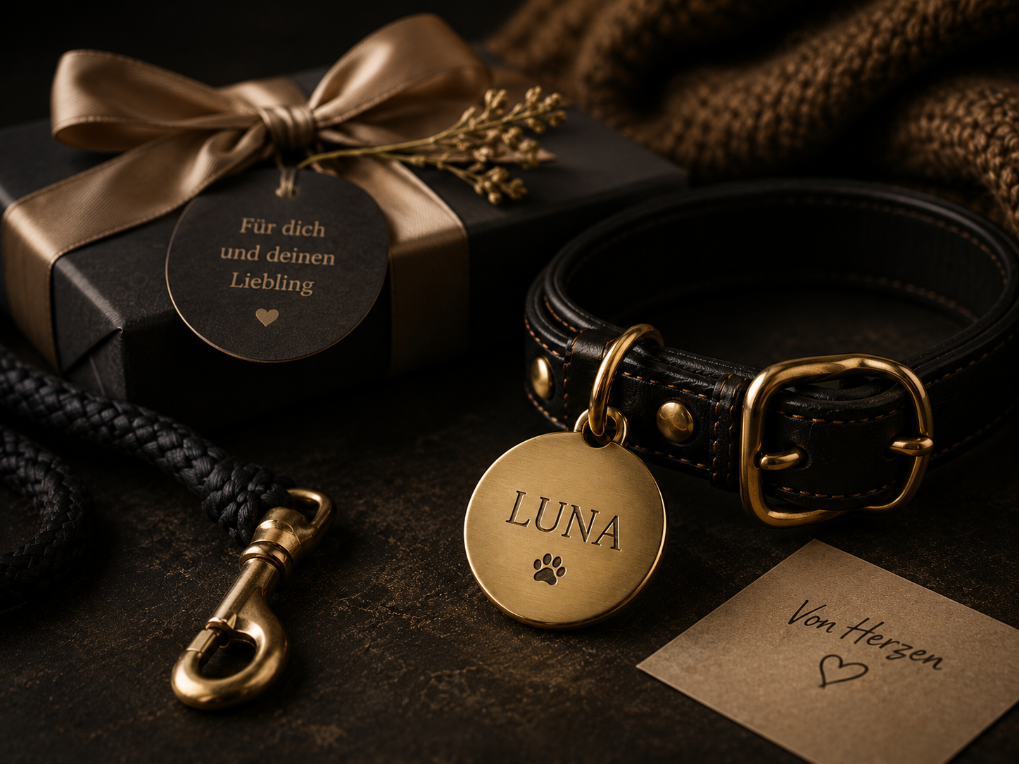 Besondere Geschenkidee für Hundeliebhaber mit personalisierter Hundemarke und Geschenkset