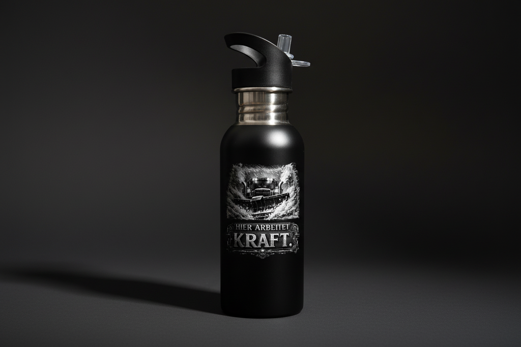 Trinkflasche mit HIER ARBEITET KRAFT Gravur